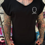 NO FUCKS GIVEN ROAD RASH MENS MUSCLE SCOOP NECK BLACK TEE *WHITE*