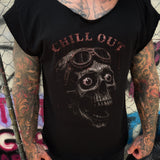 CHILL OUT ROAD RASH MENS MUSCLE SCOOP NECK BLACK TEE