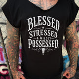 MILDLY POSSESSED ROAD RASH MENS MUSCLE SCOOP NECK BLACK TEE