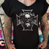 OUTLAW ENGINE ROAD RASH MENS MUSCLE SCOOP NECK BLACK TEE