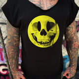 SKULL SMILEY ROAD RASH MENS MUSCLE SCOOP NECK BLACK TEE