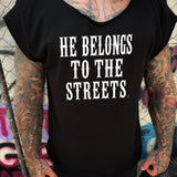 HE BELONGS ROAD RASH MENS MUSCLE SCOOP NECK BLACK TEE