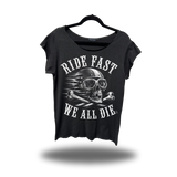 WE ALL DIE ROAD RASH MENS MUSCLE SCOOP NECK BLACK TEE