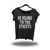 HE BELONGS ROAD RASH MENS MUSCLE SCOOP NECK BLACK TEE