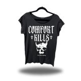 COMFORT CROSSES ROAD RASH MENS MUSCLE SCOOP NECK BLACK TEE