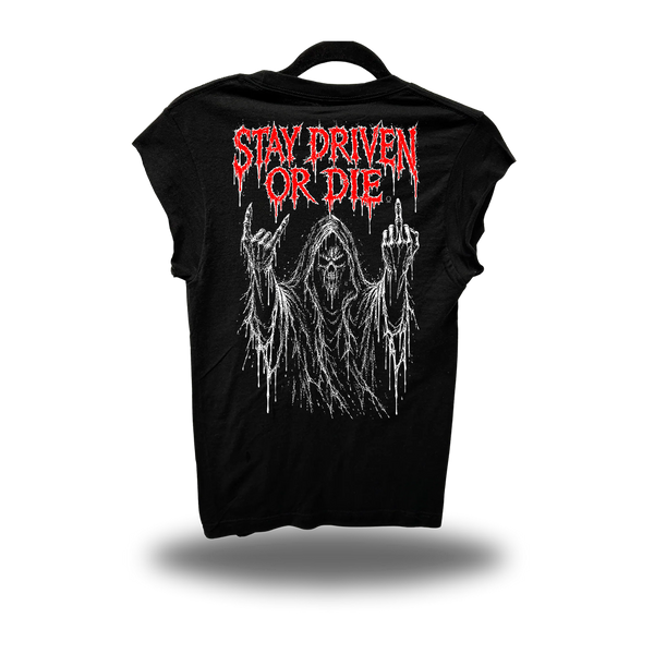 DRIVEN OR DIE ROAD RASH MUSCLE BLACK TEE