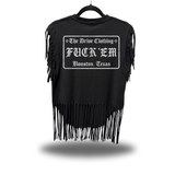 F*CK EM WESTERN FRINGE BLACK TEE