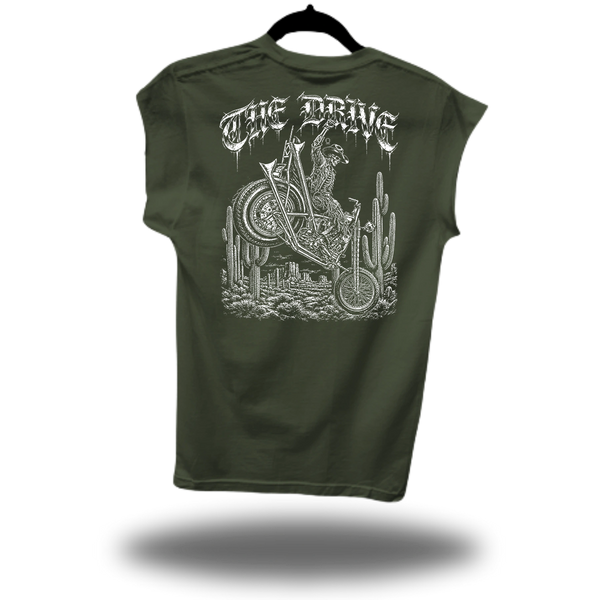 COWBOY RIDER ROAD RASH MUSCLE MILITARY GREEN TEE