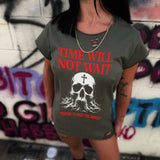 TIME NOT WAIT ROAD RASH MUSCLE MILITARY GREEN TEE