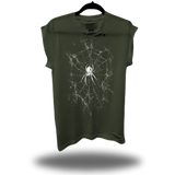 SPIDER WEB ROAD RASH MUSCLE MILITARY GREEN TEE