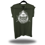 SHARK ATTACK ROAD RASH MUSCLE MILITARY GREEN TEE