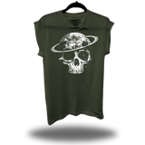 SATURN SKULL ROAD RASH MUSCLE MILITARY GREEN TEE