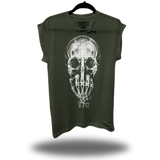 FU SKULL ROAD RASH MUSCLE MILITARY GREEN TEE