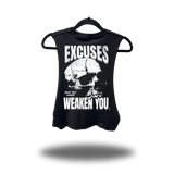 EXCUSES WEAKEN ROAD RASH BASIC BLACK CROP TANK TOP