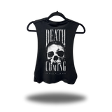 DEATH IS COMING ROAD RASH BASIC BLACK CROP TANK TOP