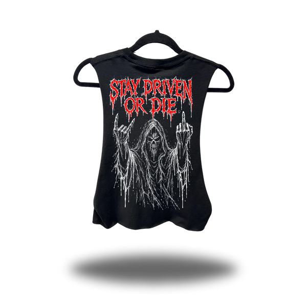 DRIVEN OR DIE ROAD RASH BASIC BLACK CROP TANK TOP