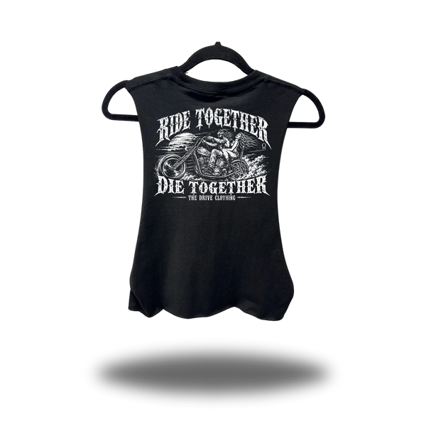 TOGETHER FOREVER DISTRESSED BASIC BLACK CROP TANK TOP
