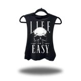 LIFE ISN'T EASY ROAD RASH BASIC BLACK CROP TANK TOP
