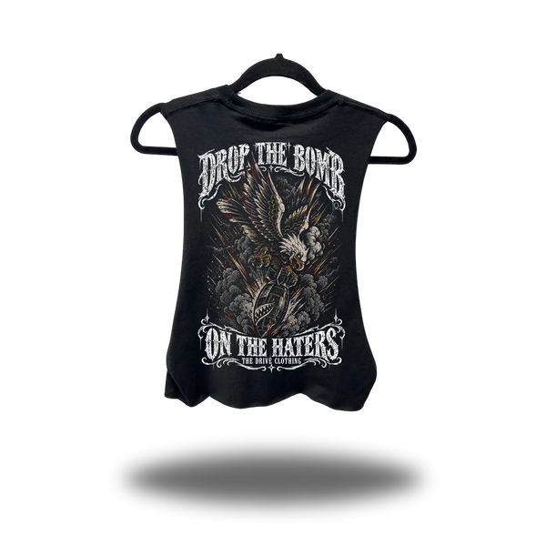 HATER BOMB DISTRESSED BASIC BLACK CROP TANK TOP