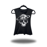 SATURN SKULL ROAD RASH BASIC BLACK CROP TANK TOP