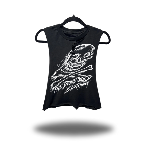 SKETCHY DRIVE ROAD RASH BASIC BLACK CROP TANK TOP