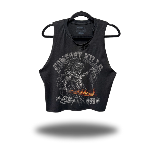 COMFORT GODDESS ROAD RASH BLACK CROP TANK 1.0