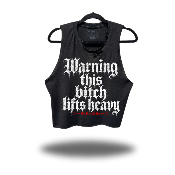LIFT HEAVY DISTRESSED BLACK CROP TANK 1.0