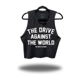 AGAINST THE WORLD ROAD RASH BACK CUT BLACK CROP TANK
