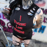 HORROR LOVE ROAD RASH BACK CUT BLACK CROP TANK