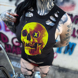 X SKULL ROAD RASH BACK CUT BLACK CROP TANK
