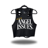 ANGEL ISSUES ROAD RASH BACK CUT BLACK CROP TANK