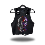 DIGITAL DECAY ROAD RASH BACK CUT BLACK CROP TANK