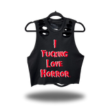HORROR LOVE ROAD RASH BACK CUT BLACK CROP TANK