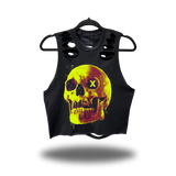 X SKULL ROAD RASH BACK CUT BLACK CROP TANK
