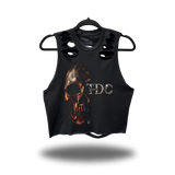 EMBRACE DEATH ROAD RASH BACK CUT BLACK CROP TANK
