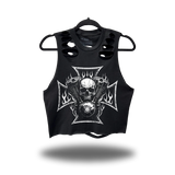 OUTLAW ENGINE ROAD RASH BACK CUT BLACK CROP TANK
