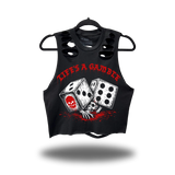 LIFE GAMBLE ROAD RASH BACK CUT BLACK CROP TANK