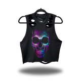 NEON SKULL ROAD RASH BACK CUT BLACK CROP TANK