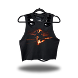 DRIVEN GHOST RIDER ROAD RASH BACK CUT BLACK CROP TANK