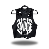 SAVAGE TEETH ROAD RASH BACK CUT BLACK CROP TANK