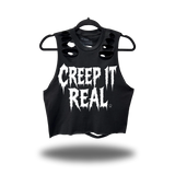 CREEP ROAD RASH BACK CUT BLACK CROP TANK