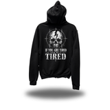 TIRED OVERSIZED PRINT ZIP UP HOODIE