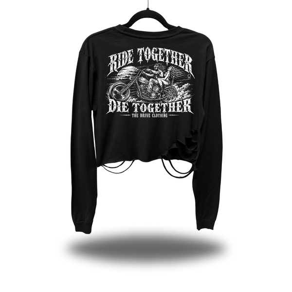 TOGETHER FOREVER DISTRESSED CROP LONG SLEEVE TEE