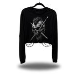 DRUMMER SKULL ROAD RASH CROP LONG SLEEVE TEE