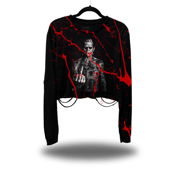 PUNK FU FRANKY - BLOOD ROAD RASH CROP LONG SLEEVE TEE