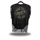 TILL DIE WESTERN FRINGE BLACK TEE