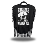 EXCUSES WEAKEN WESTERN FRINGE BLACK TEE