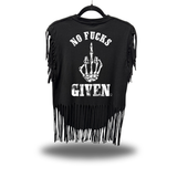 NO FUCKS GIVEN WESTERN FRINGE BLACK TEE *WHITE*