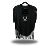 NO FUCKS GIVEN WESTERN FRINGE BLACK TEE *WHITE*