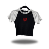 GOOD GIRL WHITE SLEEVE RAGLAN CROP TOP